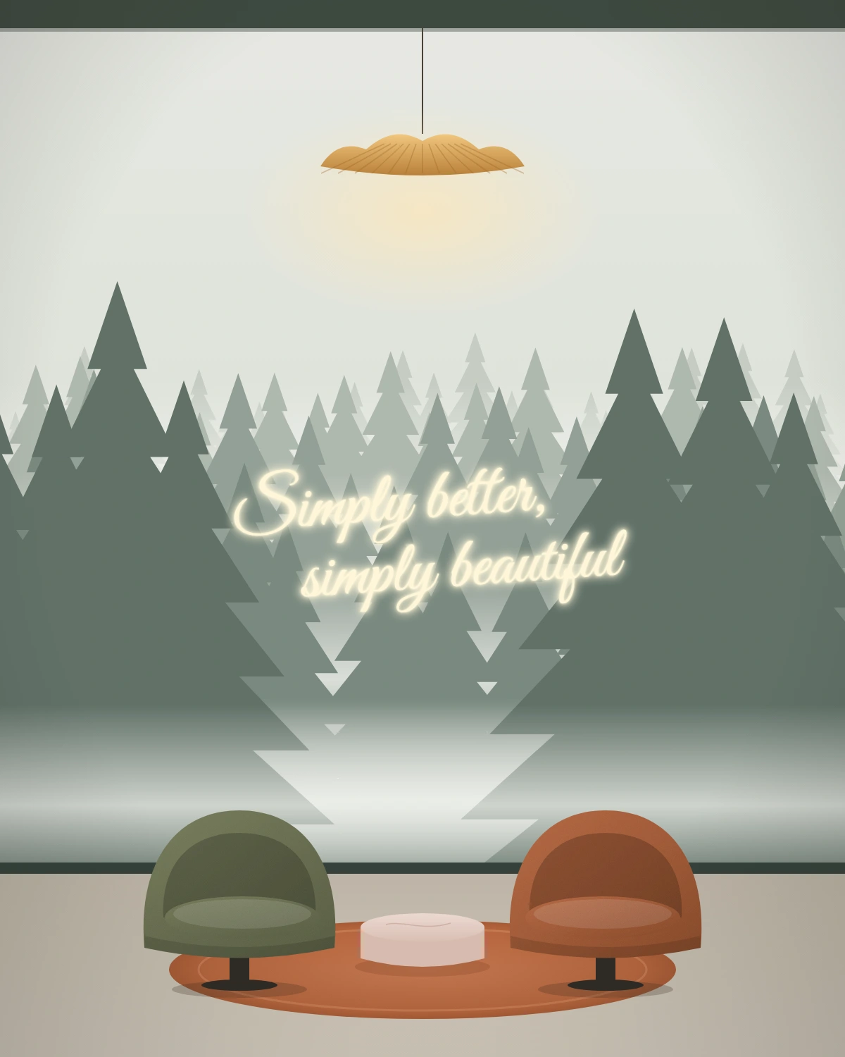 Illustration of the lash lounge beside the forest wall